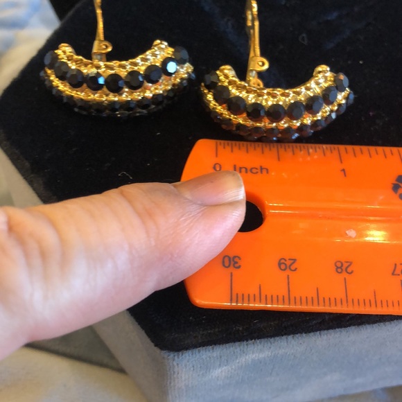 Jet Black Austrian Crystal 1/2 Hoop Earrings, Boutique - Picture 3 of 6